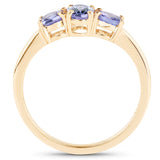 18K Yellow Gold Plated 0.90 Carat Genuine Tanzanite .925 Sterling Silver Ring