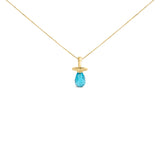14K Yellow Gold and Blue Quartz Pacifier Pendant Necklace - 18" Inches