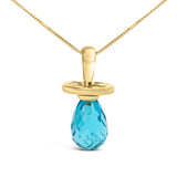 14K Yellow Gold and Blue Quartz Pacifier Pendant Necklace - 18" Inches