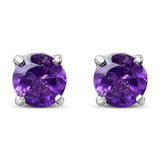.925 Sterling Silver 3.5 MM Created Round Red Garnet Solitaire Stud Earrings