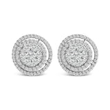 14K Gold 1 3/8 Cttw Diamond Cluster and Double Halo Stud Earring (G-H Color, SI1-SI2 Clarity)