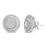 14K Gold 1 3/8 Cttw Diamond Cluster and Double Halo Stud Earring (G-H Color, SI1-SI2 Clarity)
