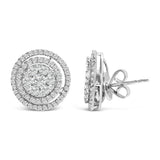 14K Gold 1 3/8 Cttw Diamond Cluster and Double Halo Stud Earring (G-H Color, SI1-SI2 Clarity)