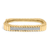 14K Yellow Gold 1 1/4 Cttw Diamond Ribbed Rounded Rectangle Bangle Bracelet (G-H Color, VS2-SI1 Clarity) - 7.75" Inches