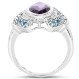 3.06 Carat Genuine Amethyst and London Blue Topaz .925 Sterling Silver Ring