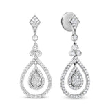 18K White Gold 1 1/4 Cttw Round Diamond Openwork Teardrop-Shaped Dangle Earrings (F-G Color, VS1-VS2 Clarity)