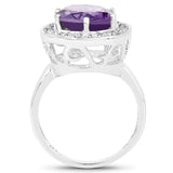 4.27 Carat Genuine Amethyst and White Topaz .925 Sterling Silver Ring