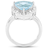 5.05 Carat Genuine Blue Topaz and White Topaz .925 Sterling Silver Ring