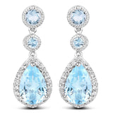 9.46 Carat Genuine Blue Topaz & White Topaz .925 Sterling Silver Earrings