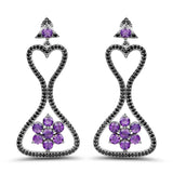 6.31 Carat Genuine Amethyst & Black Spinel .925 Sterling Silver Earrings