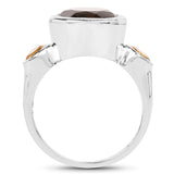 3.56 Carat Genuine Smoky Quartz and Citrine .925 Sterling Silver Ring