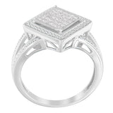 .925 Sterling Silver 1/3 Cttw Invisible Set Princess-Cut Diamond Rhombus and Beaded Halo Ring (H-I Color, SI1-SI2 Clarity) - Ring Size 7