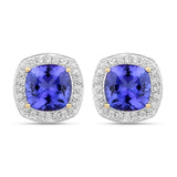 5.98 Carat Genuine Tanzanite and White Diamond 14K Yellow Gold Earrings
