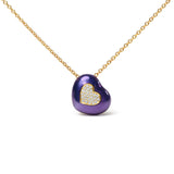 18K Yellow Gold Blue Enamel 1/10 Cttw Round Pave Diamonds Heart Shape 18" Pendant Necklace  (G-H Color, SI1-SI2 Clarity) - Adjustable up to 16" - 18"