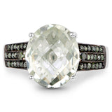 4.41 Carat Genuine Green Amethyst and Green Diamond .925 Sterling Silver Ring