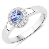0.55 Carat Genuine Tanzanite and White Topaz .925 Sterling Silver Ring