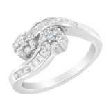 14K White Gold Round and Baguette Diamond Bypass Ring (1/2 cttw, H-I Color, I1-I2 Clarity) - Ring Size 6