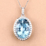 9.59 Carat Genuine Aquamarine and White Diamond 14K White Gold Pendant