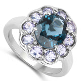 4.60 Carat Genuine London Blue Topaz and Tanzanite .925 Sterling Silver Ring