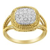 10K Yellow Gold Plated .925 Sterling Silver 1/2 Cttw Diamond Square Cushion Cluster Split Shank Cocktail Ring (J-K Color, I2-I3 Clarity) - Size 7