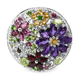 4.02 Carat Genuine Multi Stones .925 Sterling Silver Ring