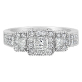 14K White Gold Round and Princess-Cut Diamond Three Stone Ring (1 Cttw, H-I Color, I1-I2 Clarity) - Size 7