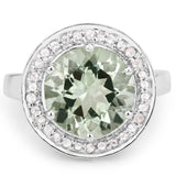 4.94 Carat Genuine Green Amethyst and White Topaz .925 Sterling Silver Ring