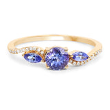 0.70 Carat Genuine Tanzanite and White Diamond 14K Yellow Gold Ring
