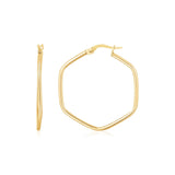 14K Yellow Gold Hexagon Hoop Rounded Edge Earrings