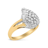 14K Yellow and White Gold 1.00 Cttw Round and Baguette-Cut Diamond Ballerina Cocktail Ring (H-I Color, SI2-I1 Clarity)