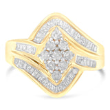 10K Yellow Gold Diamond Bypass Cluster Ring (1 Cttw, I-J Color, I2-I3 Clarity) - Size 7