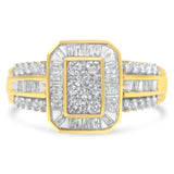 10K Yellow Gold Round and Baguette-Cut Diamond Cocktail Ring (1.0 Cttw, H-I Color, SI2-I1 Clarity) - Size 7