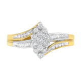 10K Yellow and White Gold 1/2 Cttw Diamond Marquise Shaped Cluster Split Shank Ring (H-I Color, SI2-I1 Clarity) - Size 7