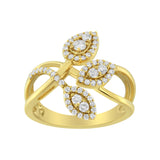 10K Yellow Gold 1/2 Cttw Round-Cut Diamond Layered Crossover Triple Leaf Bypass Ring (I-J Color, I1-I2 Clarity) - Size 7