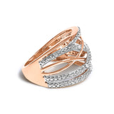14K Rose Gold Plated .925 Sterling Silver Diamond Accent Crossover Ring (I-J Color, I2-I3 Clarity) - Ring Size 7