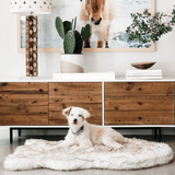 PupRug by Paw.com® Faux Fur Orthopedic Dog Bed - Curve White with Brown Accents