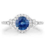 1.34 Carat Genuine Blue Sapphire and White Diamond 14K White Gold Ring