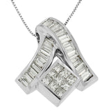 14K White Gold 1 7/8 cttw Princess and Baguette Cut Mixed Geometry Diamond Pendant Necklace (G-H, SI1-SI2)
