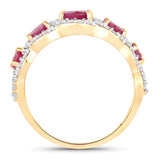 1.99 Carat Genuine Ruby and White Diamond 14K Yellow Gold Ring