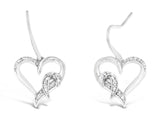 Sterling Silver Round Cut Diamond Heart Dangle Earrings (0.09 cttw, H-I Color, I1-I2 Clarity)