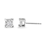 .925 Sterling Silver 1/2 Cttw Miracle Set Princess-cut Diamond Solitaire Stud Earrings (H-I Color, SI2-I1 Clarity)