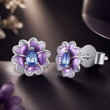 925 Sterling Silver Earrings with Pavé CZ and Enamel Process, 0.8cm, White Gold Plated for Women