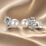 925 Sterling Silver 0.1 Carat Moissanite and Pearl Earrings for Women