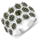 0.75 Carat Genuine Green Diamond .925 Sterling Silver Ring