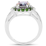 3.92 Carat Genuine Mystic Quartz& Chrome Diopside .925 Sterling Silver Ring
