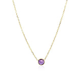 14k Yellow Gold 17 inch Necklace with Round Amethyst
