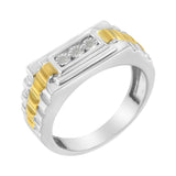 10K Yellow Gold Plated .925 Sterling Silver Diamond Accent Miracle-Set 3 Stone Ridged Band Gentlemen's Fashion Ring (I-J Color, I2-I3 Clarity) - Size 10