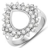 0.89 Carat Genuine White Diamond 14K White Gold Semi Mount Ring - holds 11x9mm Pear Gemstone