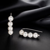 925 Sterling Silver White Gold Plated Earrings with Quality Shell Pearl, 2.1*0.5cm for Women