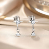 925 Sterling Silver Earrings with Pavé Setting CZ, 1.4*0.8cm for Women